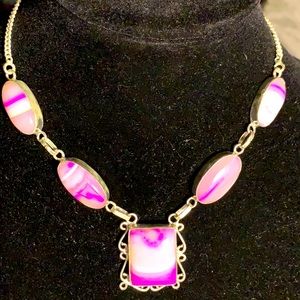 Pink Botswana Agate-,5Turkish Silver .925 Necklace